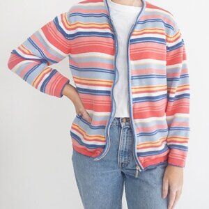 Vintage Tabi Pink Blue Stripes Zip Up Cardigan Sweater L